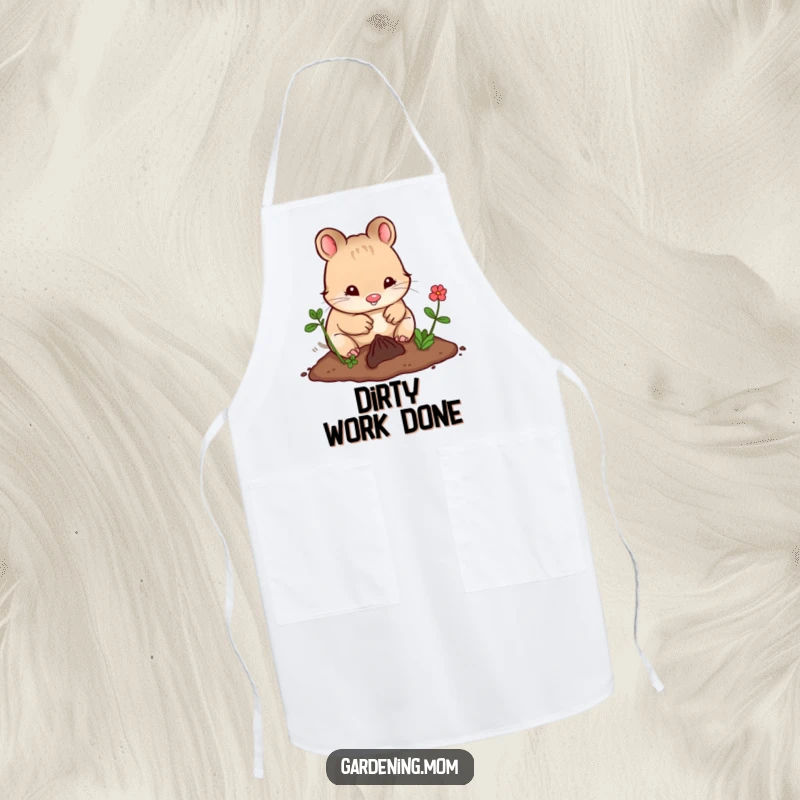 Funny Kawaii Gardening Animal Apron Happily Digging in Earth, Cute Kitchen Accessory, Fun Design.