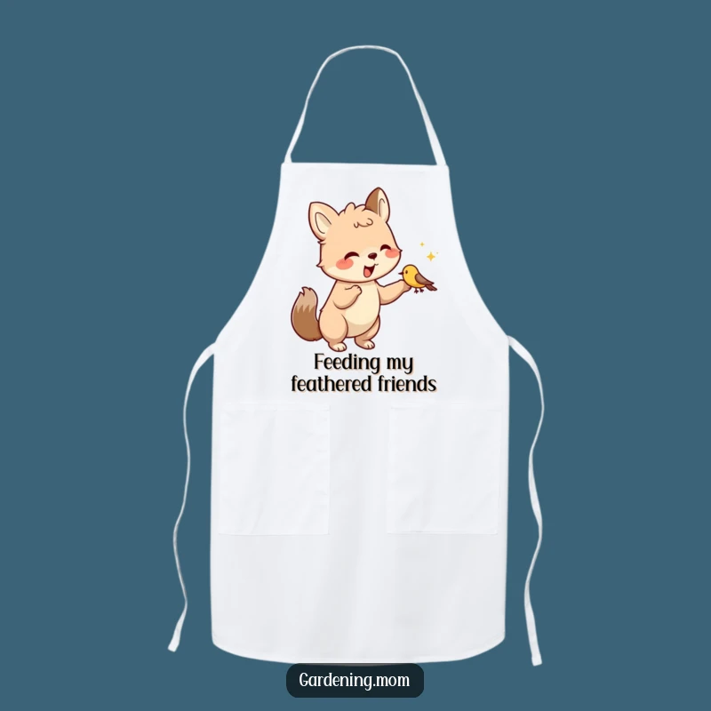 Funny Kitchen Apron: Kind Animal Character Feeding Bird, Cooking Gift
