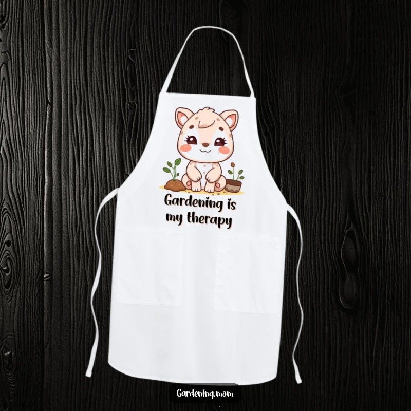 Funny gardening mom animal apron print: a beaming animal mom with dirt smudges on her cheeks, ready for culinary or gardening adventures.
