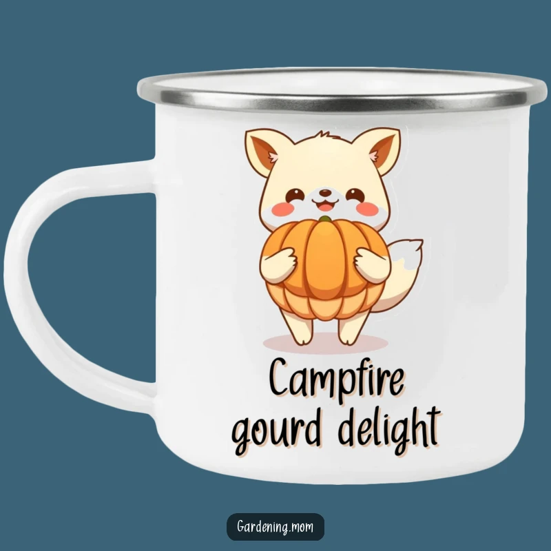Funny Enamel Camping Mug: Harvest Animal with Giant Pumpkin, Outdoor Gift