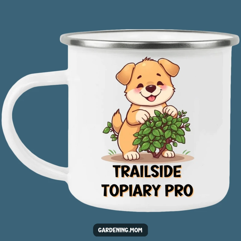 Funny Dog Pruning Bush Camping Mug: Cheerful Gardener's Hilarious Pet Outdoor Gift