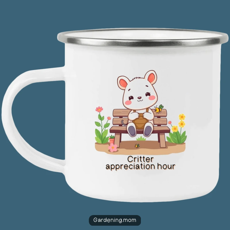 Funny Gardening Animal Camping Mug: Cheerful Critter Admires Bug, Outdoor Funny Gift