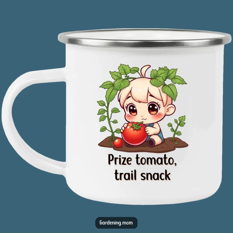 Funny Gardening Character Tomato Camping Mug - Curious Eyes Outdoor Fun