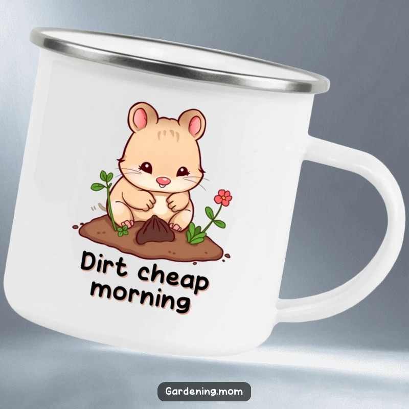 Funny Kawaii Gardening Animal Camping Mug Happily Digging in Earth, Durable, Outdoor Gear, Great Cup.
