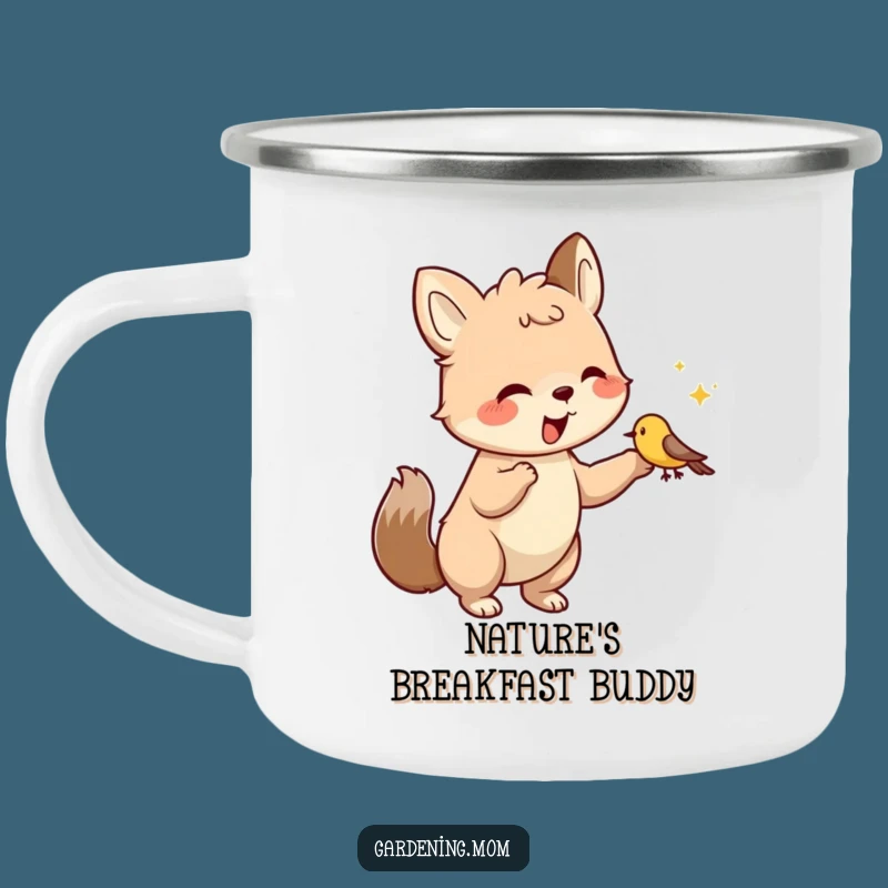 Funny Enamel Camping Mug: Kind Animal Feeding Bird, Outdoor Adventure Gift