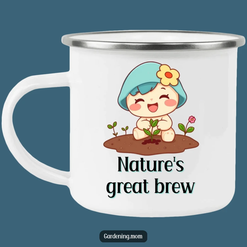 Funny Kawaii Gardener Camping Mug: Planting Seed Character Outdoor Gift