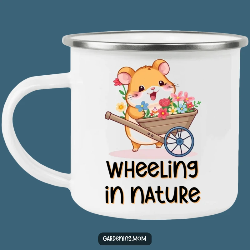 Funny Hamster Wheelbarrow Flowers Camping Mug: Adventure Fuelled by Floral Fun