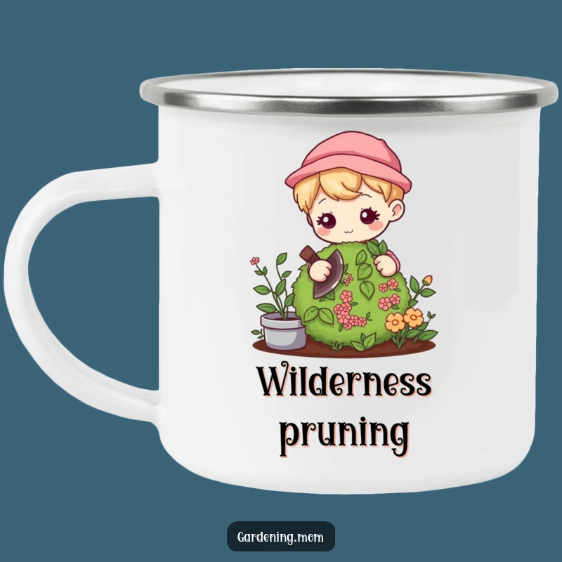 Funny Kawaii Gardener Camping Mug: Gentle Pruning Focus - Outdoor Serenity
