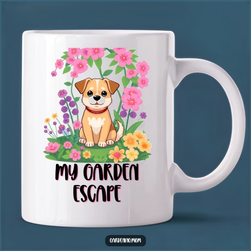 Funny Dog Garden Scene Mug: Relaxed Pet's Hilarious Greenery Love Gift