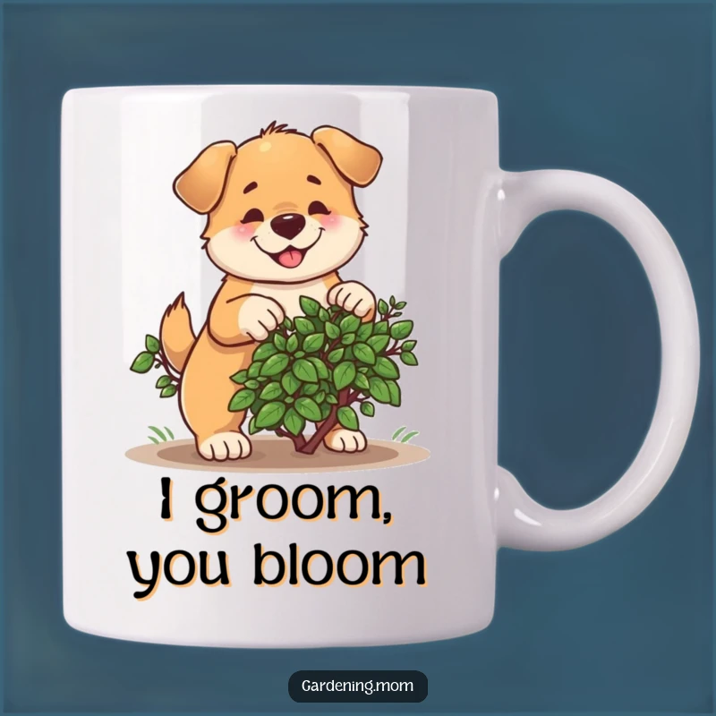 Funny Dog Pruning Bush Mug: Cheerful Gardener Pet's Hilarious Gardening Gift