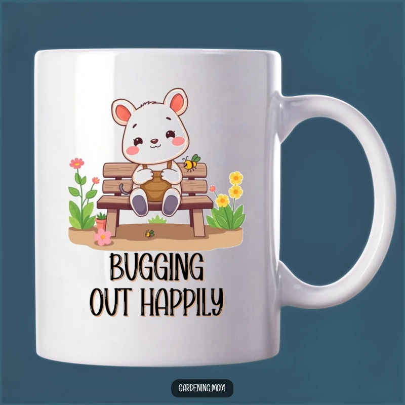Funny Gardening Animal Mug: Cheerful Critter Admires Bug, Perfect Funny Gift
