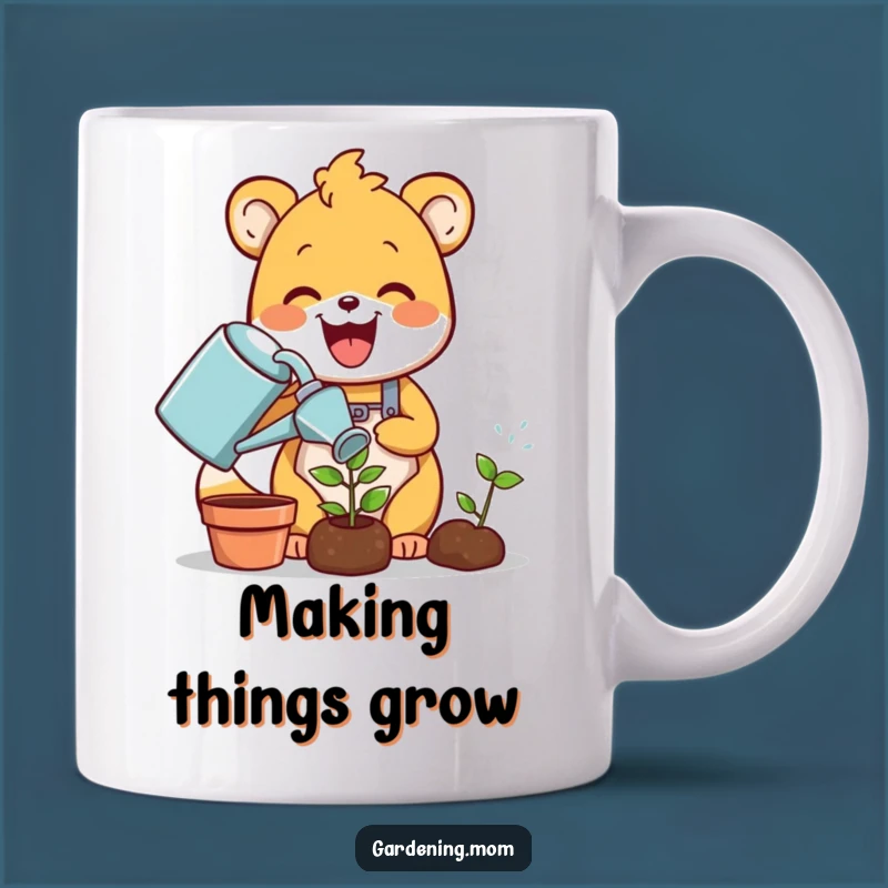 Funny Gardening Animal Mug: Delighted Critter Waters Sprout, Perfect Funny Gift