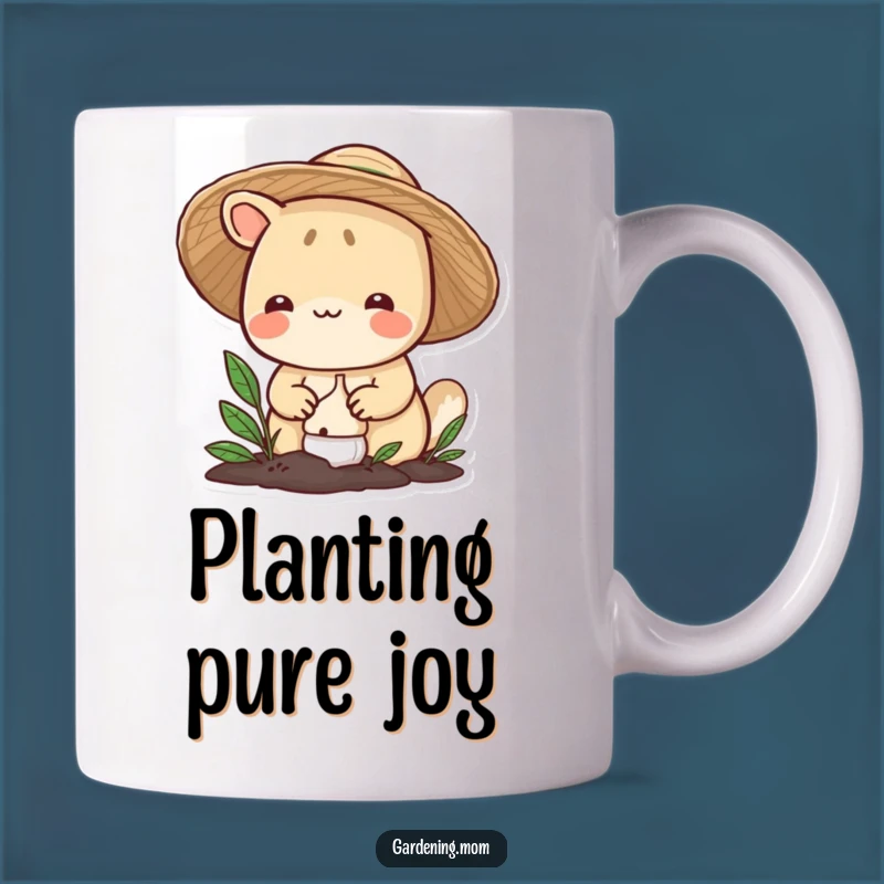 Funny Gardening Animal Mug: Smiling Hatted Critter Plants Bulb, Perfect Funny Gift