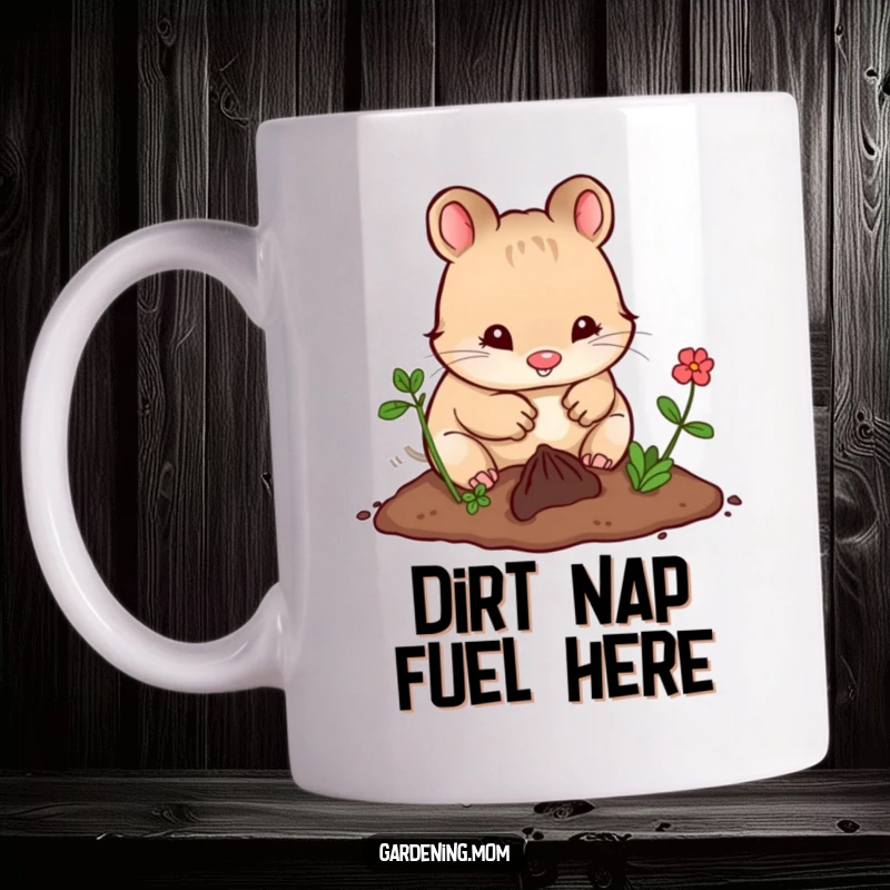 Funny Kawaii Gardening Animal Mug Happily Digging in Soft Earth with Small Paws, Cute and Cheerful.