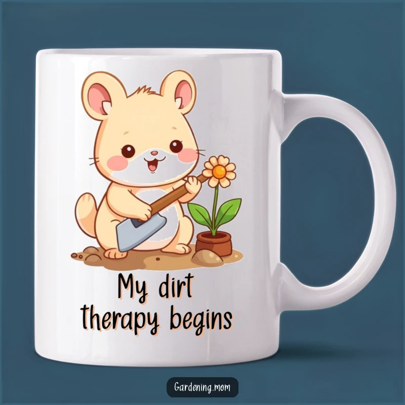 Funny Kawaii Gardening Animal Mug Gift: Happy Planter with Trowel, Perfect Present
