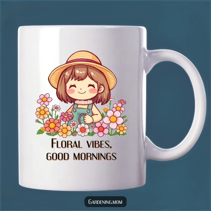 Funny Smiling Gardener Mug - Straw Hat, Flower Lover's Delight Gift
