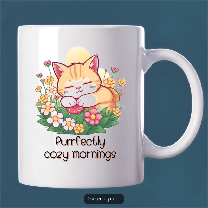 Funny Cat Mug: Peaceful Snoozing Cat in Flowers, Cozy & Cute Funny Gift