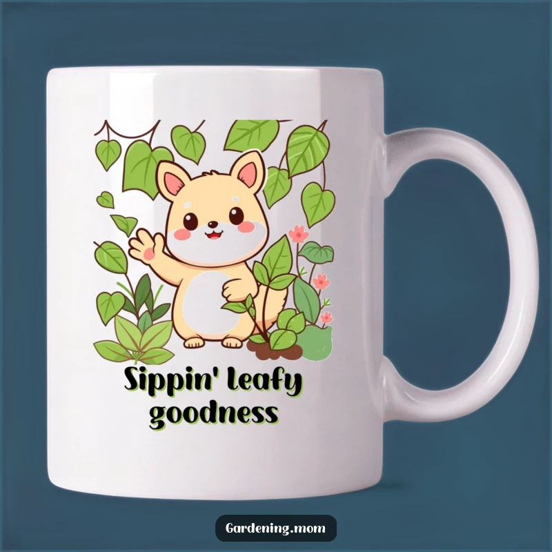 Funny Kawaii Wave Mug: Cheerful Animal Greeting from the Garden