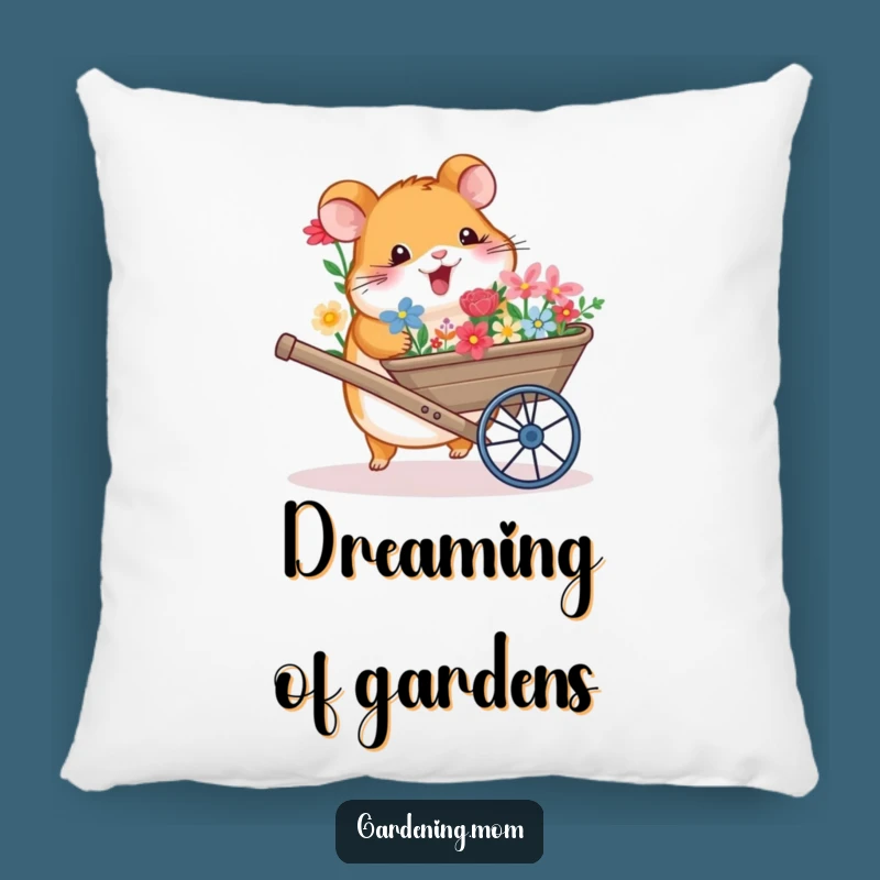 Cute Funny Hamster Wheelbarrow Flowers Pillow: Cozy Comfort with Floral Fun