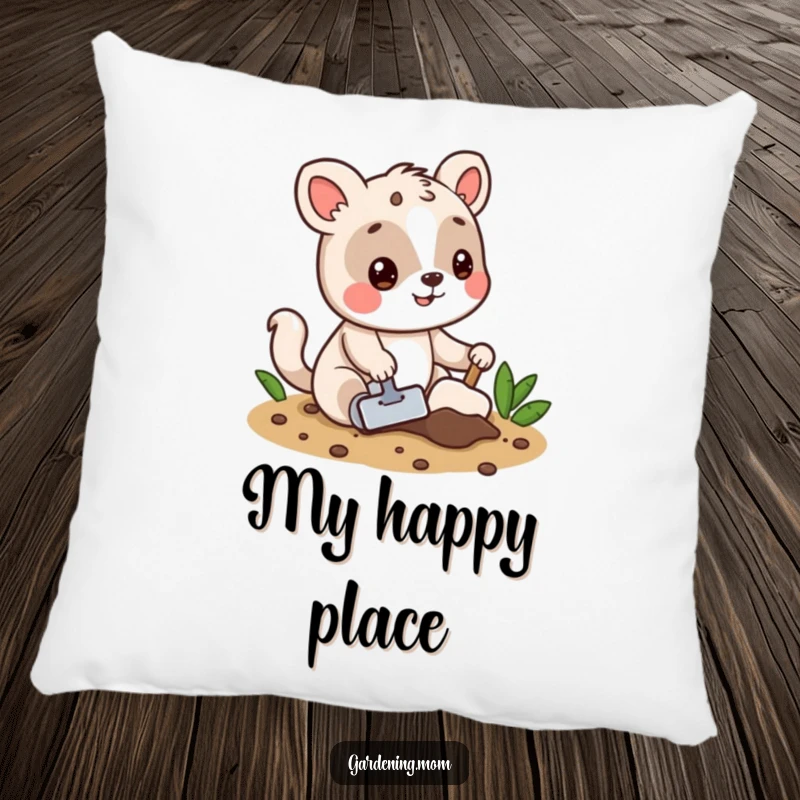 Funny pillow with a playful animal character digging enthusiastically in soil, offering comfort and a dose of garden humor.