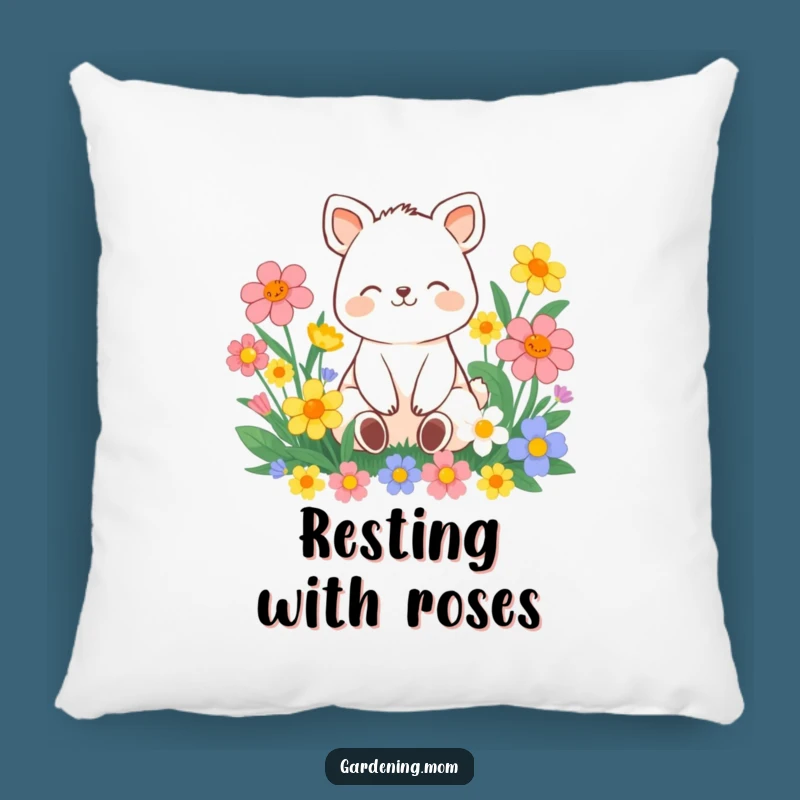 Funny Contented Animal Flower Pillow: Cozy Accent for Peaceful Relaxation