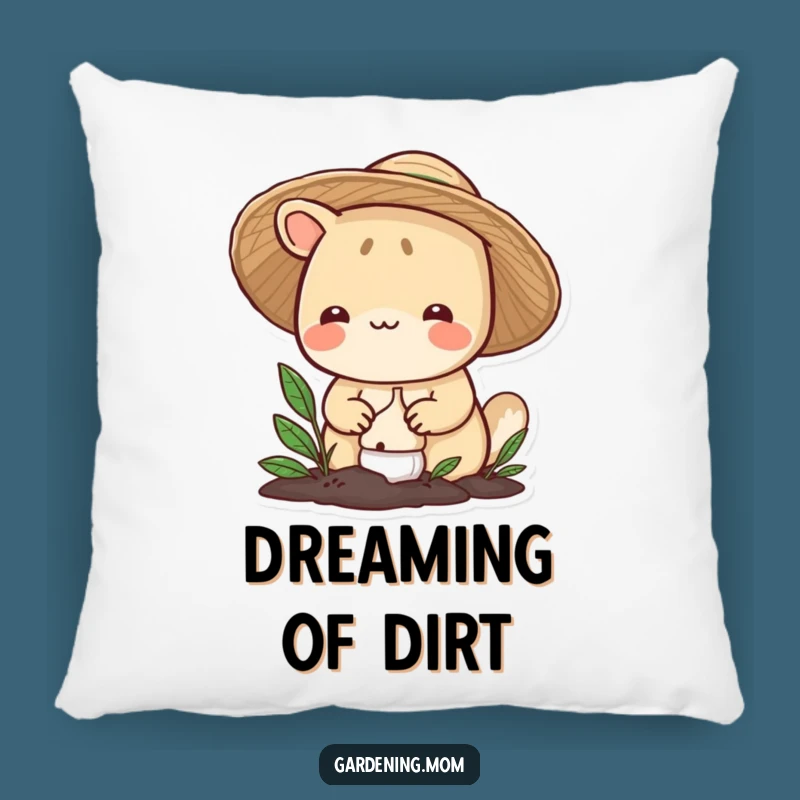 Funny Gardening Animal Pillow: Smiling Hatted Critter Plants Bulb, Comfy Funny Gift