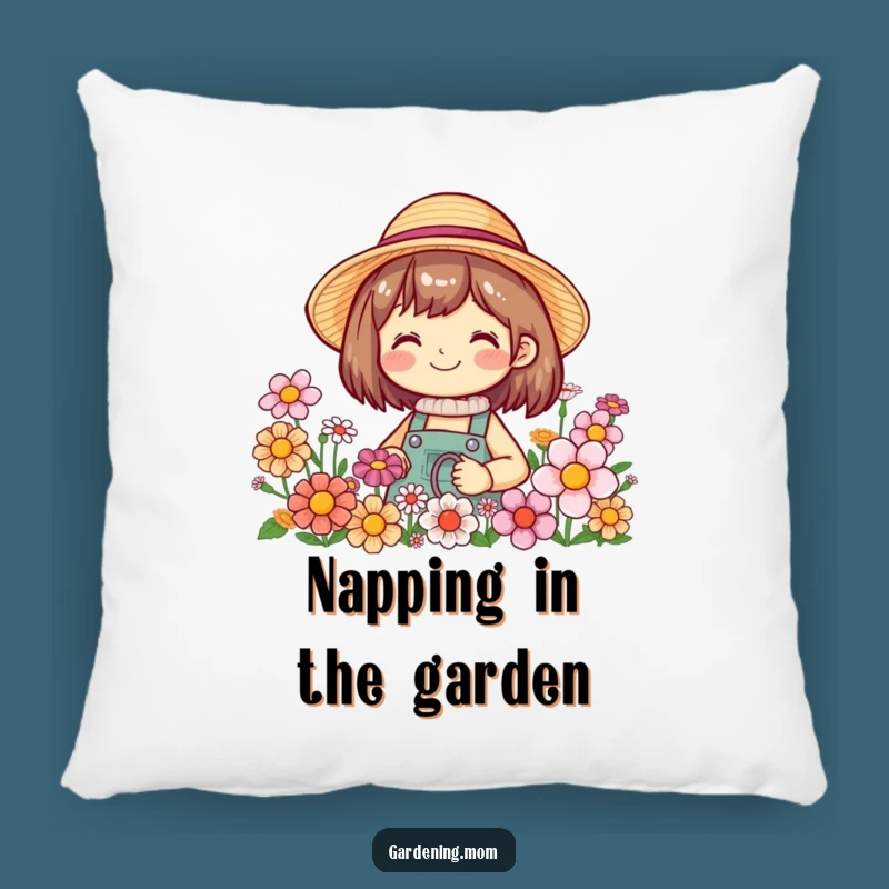 Funny Smiling Gardener Pillow - Straw Hat Cozy Flower Decor