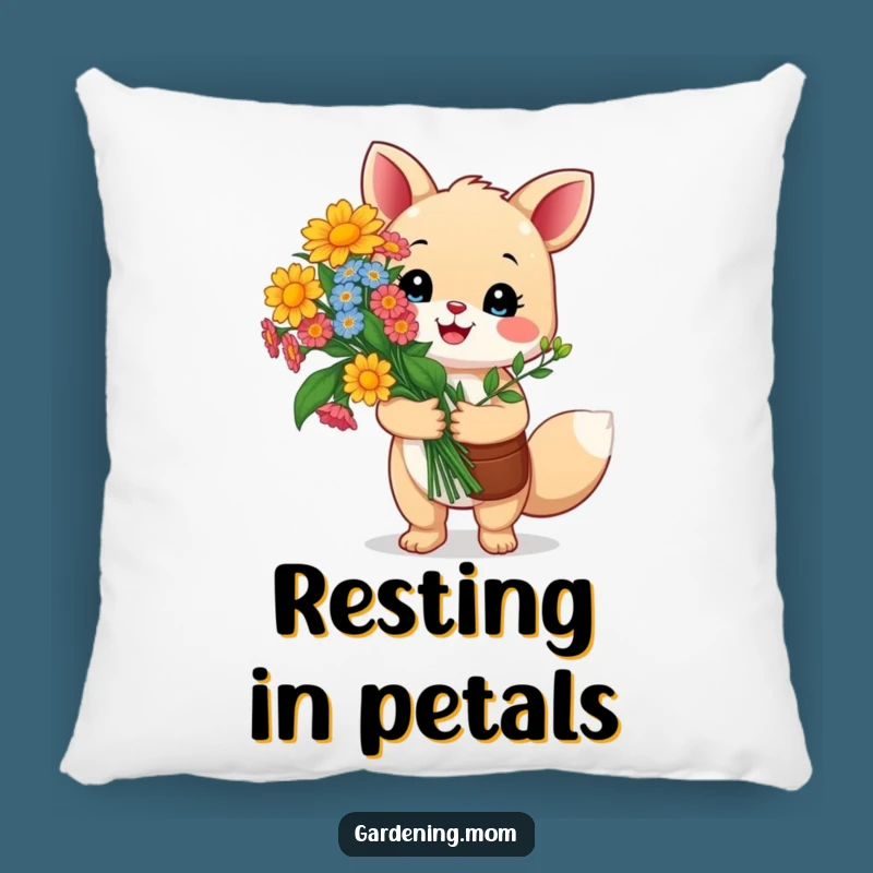 Funny Gardening Animal Pillow: Happy Critter Holds Flowers With Pride, Soft Funny Gift