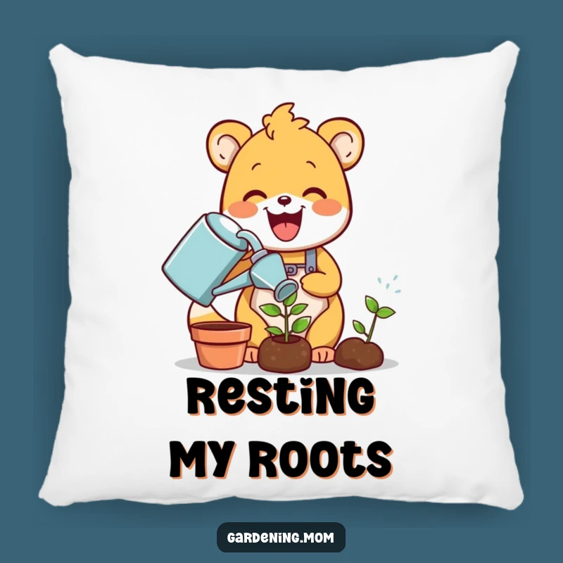 Funny Gardening Animal Pillow: Delighted Critter Waters Sprout, Cozy Funny Gift
