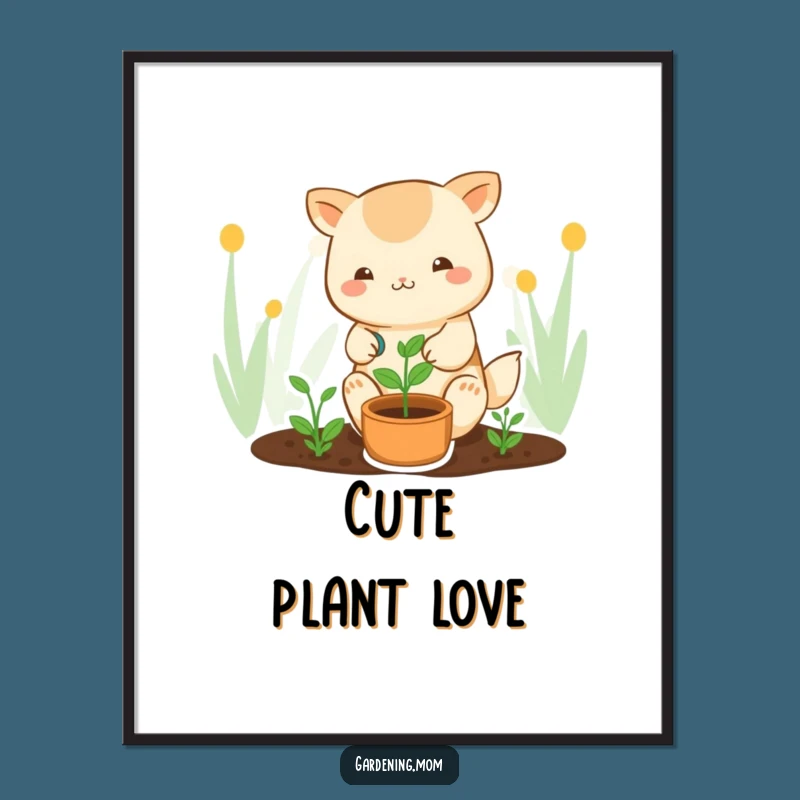 Funny Kawaii Gardener Digital Art: Cute Animal & Sprout for Charming Decor