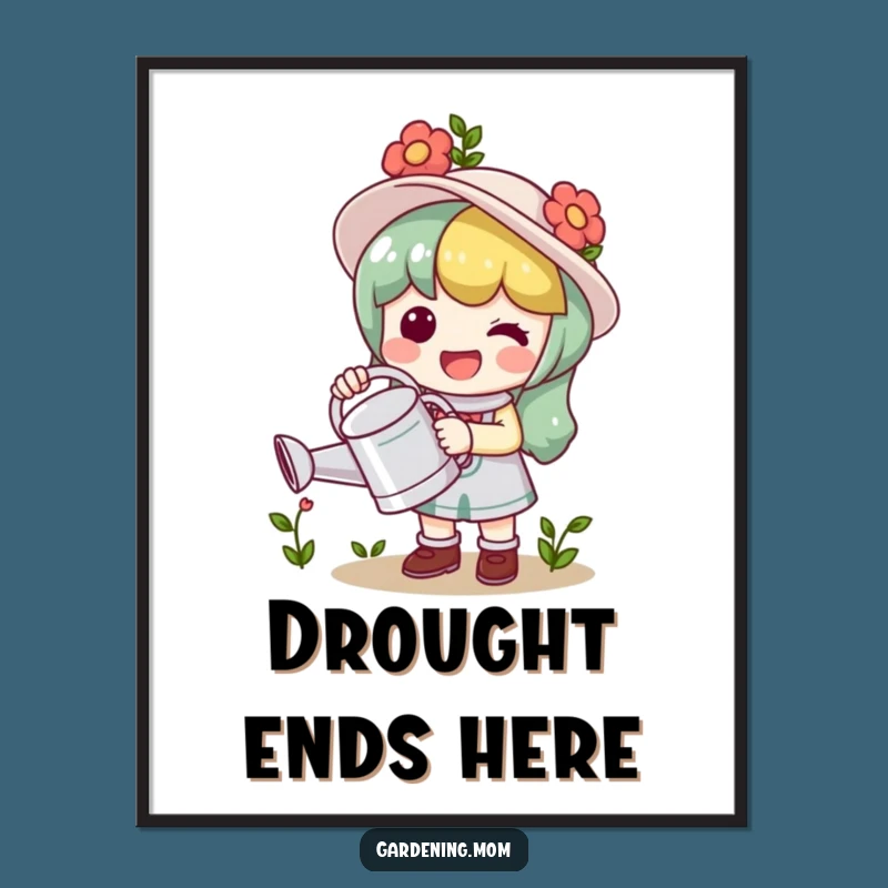 Funny Kawaii Gardener Digital Art: Watering Can Character Printable Gift