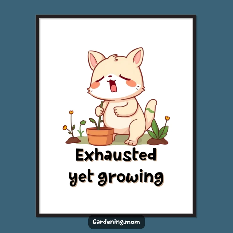 Funny Yawning Gardener Digital Art: Printable Humor for Your Walls!