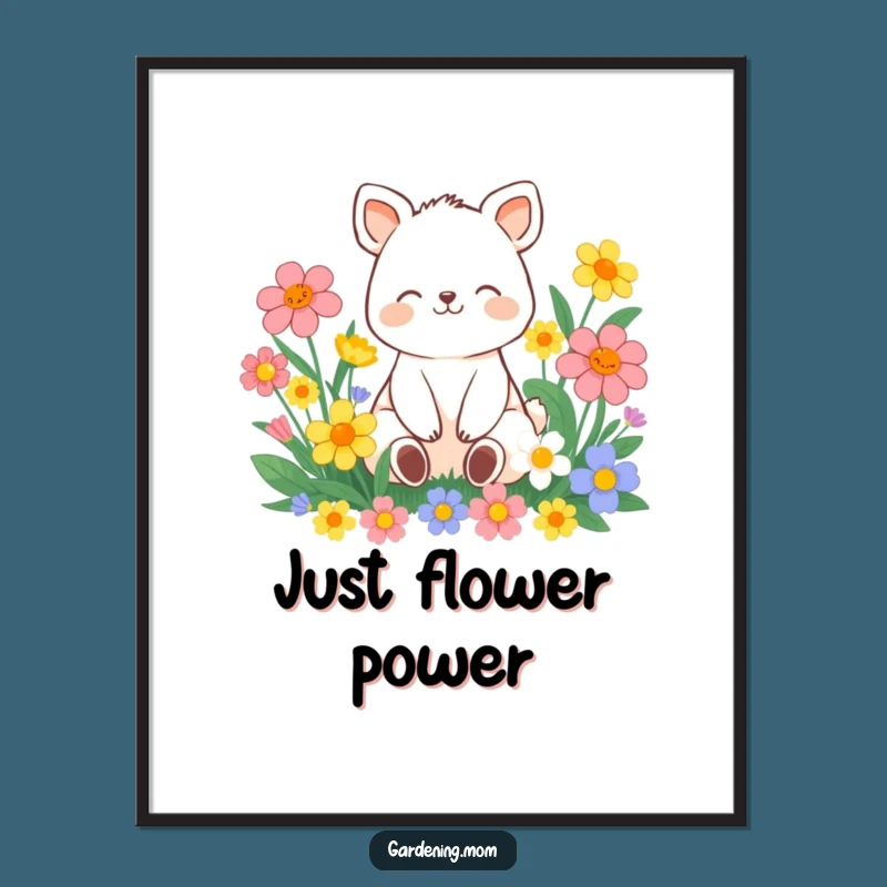 Funny Contented Animal Flower Digital Art: Peaceful Print for Instant Calm Decor