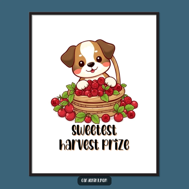 Funny Dog Berry Harvest Digital Art: Cheerful Forager's Hilarious Pet Wall Decor Gift