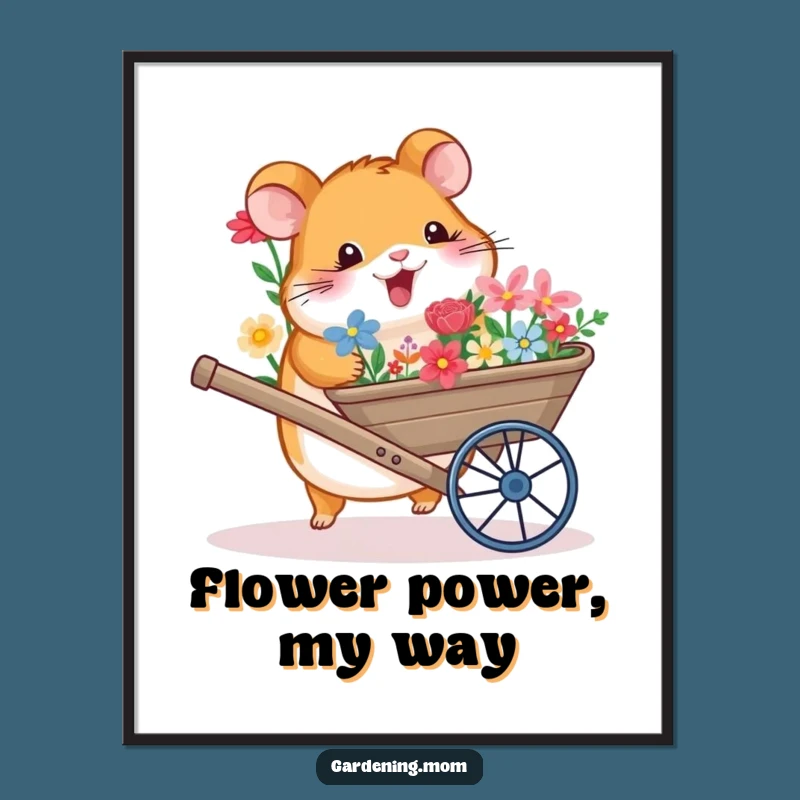Funny Hamster Wheelbarrow Flowers Digital Art Print: Instant Garden Cheer