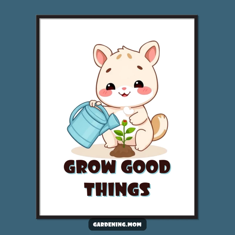 Funny Happy Animal Watering Plant Digital Art: Cheerful Print for Instant Decor