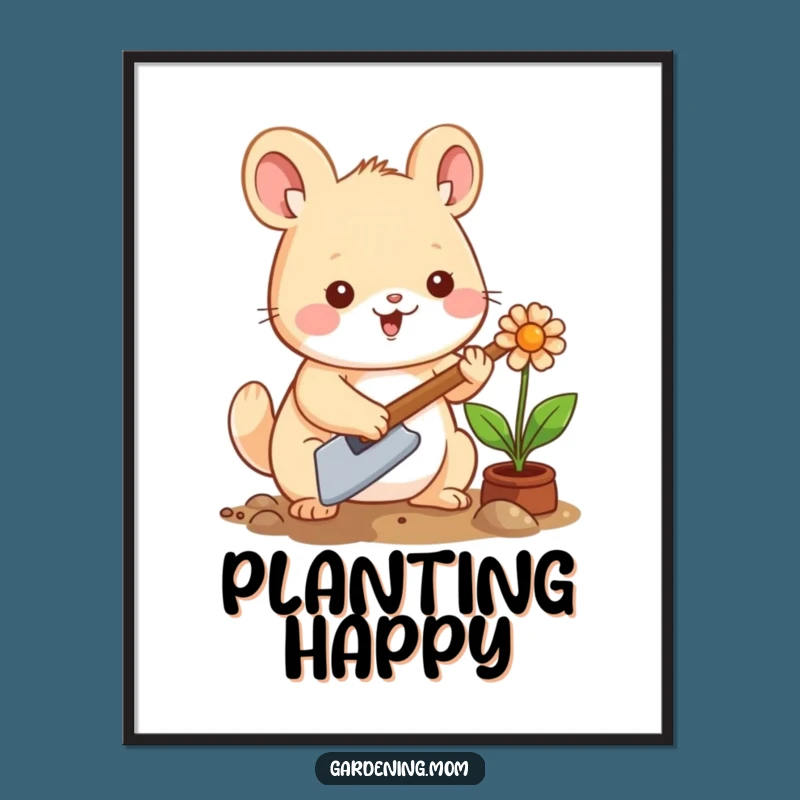 Funny Kawaii Gardening Animal Print: Happy Planter Decor, Instant Gift