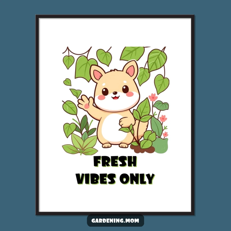 Funny Kawaii Wave Digital Print: Instant Cheer with a Waving Garden Animal
