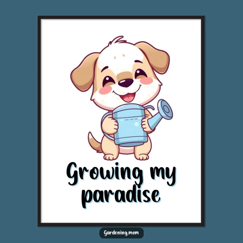 Funny Mama Dog Digital Art Print - Smiling Gardener Joyful Decor Gift