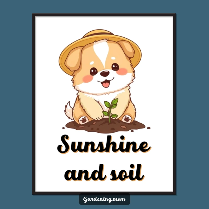 Funny Mama Dog Gardener Digital Print - Cute Planting Art Gift