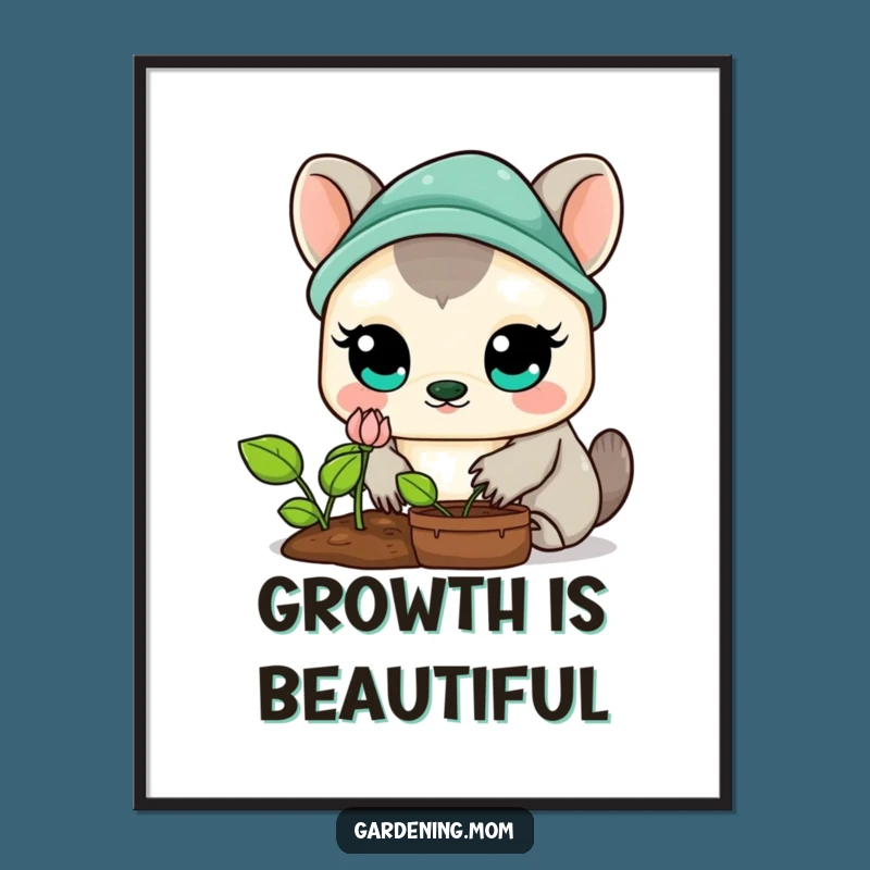 Funny Kawaii Gardening Animal Print: Sprout Admiration Art, Instant Decor