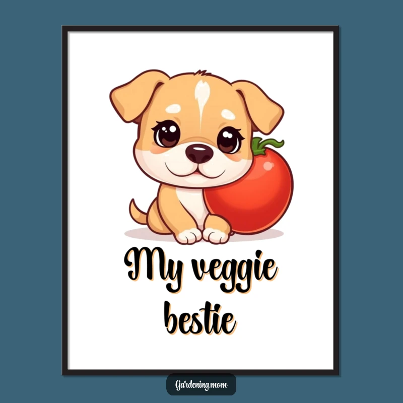 Funny Mama Dog Tomato Digital Art Print - Curious Garden Decor Gift