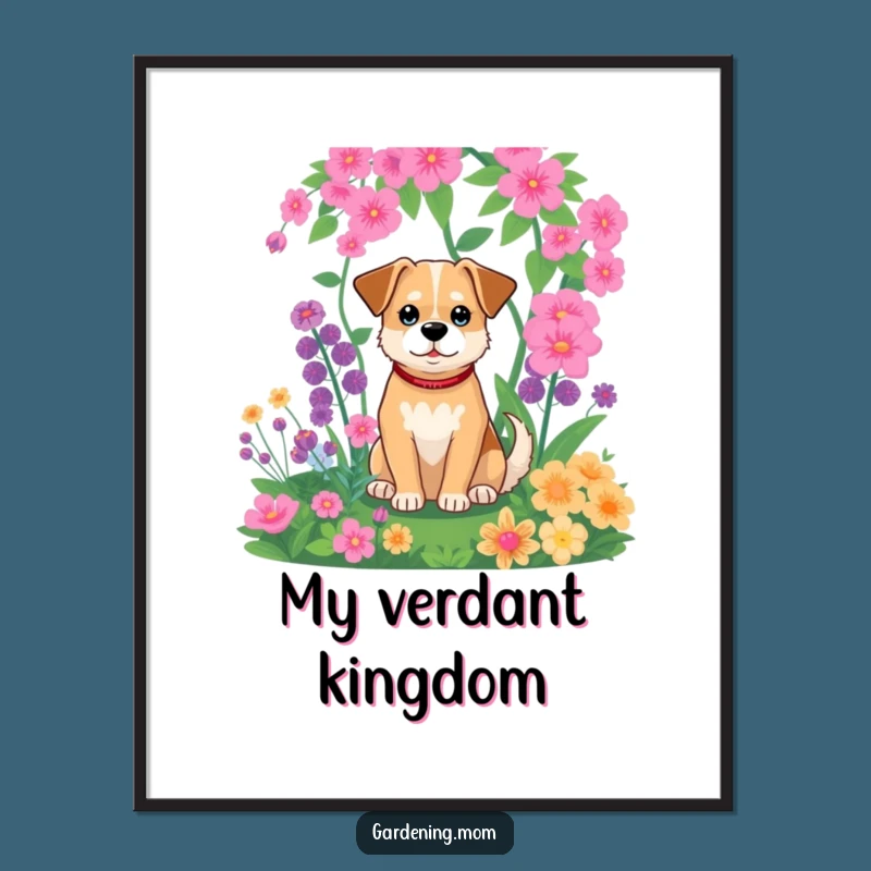 Funny Dog Garden Scene Digital Art: Relaxed Pet's Hilarious Greenery Wall Decor Gift