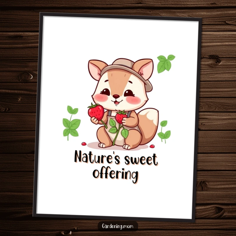 Funny gardening mom animal digital art: an animal mom offering a ripe, freshly picked berry, a symbol of kindness.
