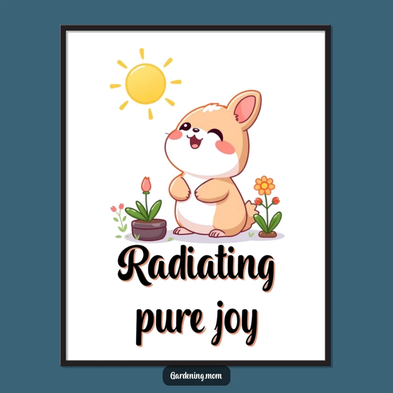 Funny Kawaii Sun Digital Print: Instant Cheerful Vibes with a Gardening Animal