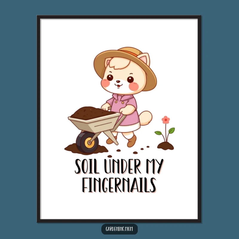 Funny Gardening Mom Animal Digital Art: Wheelbarrow Soil, Instant Funny Gift Download