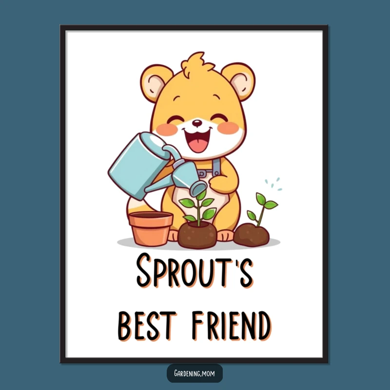 Funny Gardening Animal Print: Delighted Critter Waters Sprout, Instant Funny Gift