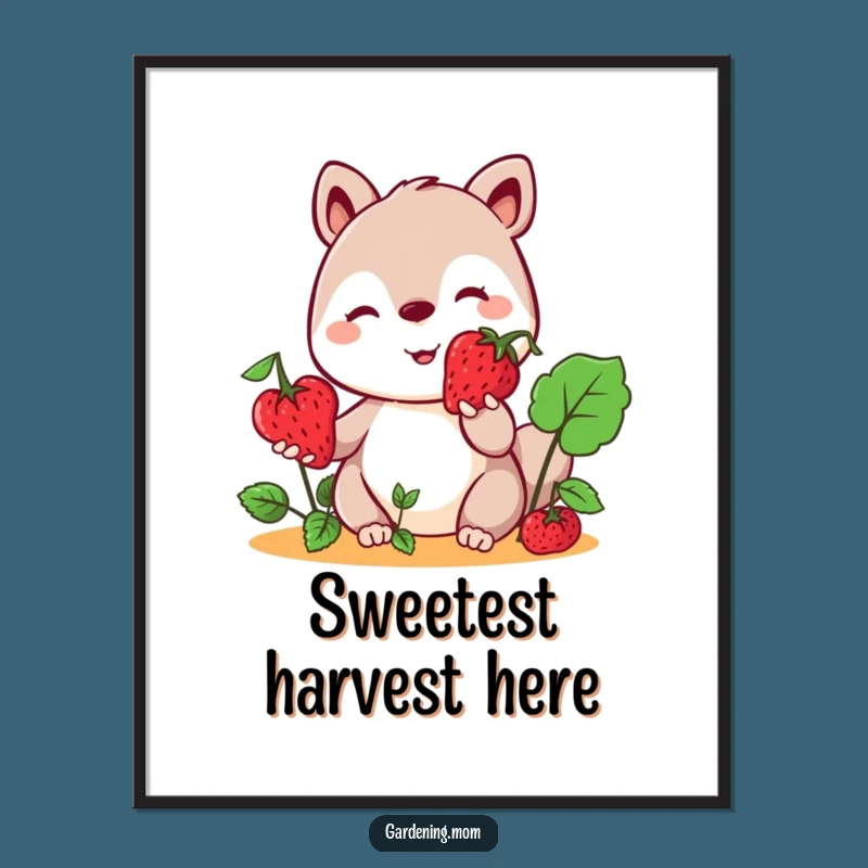 Funny Kawaii Berry Digital Print: Instant Joy with a Smiling Gardening Animal