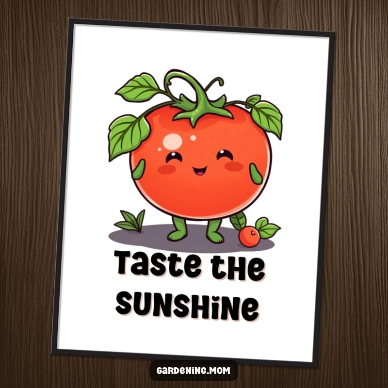 Funny digital art print of a delightful gardening animal character offering a plump tomato, perfect for instant decor.