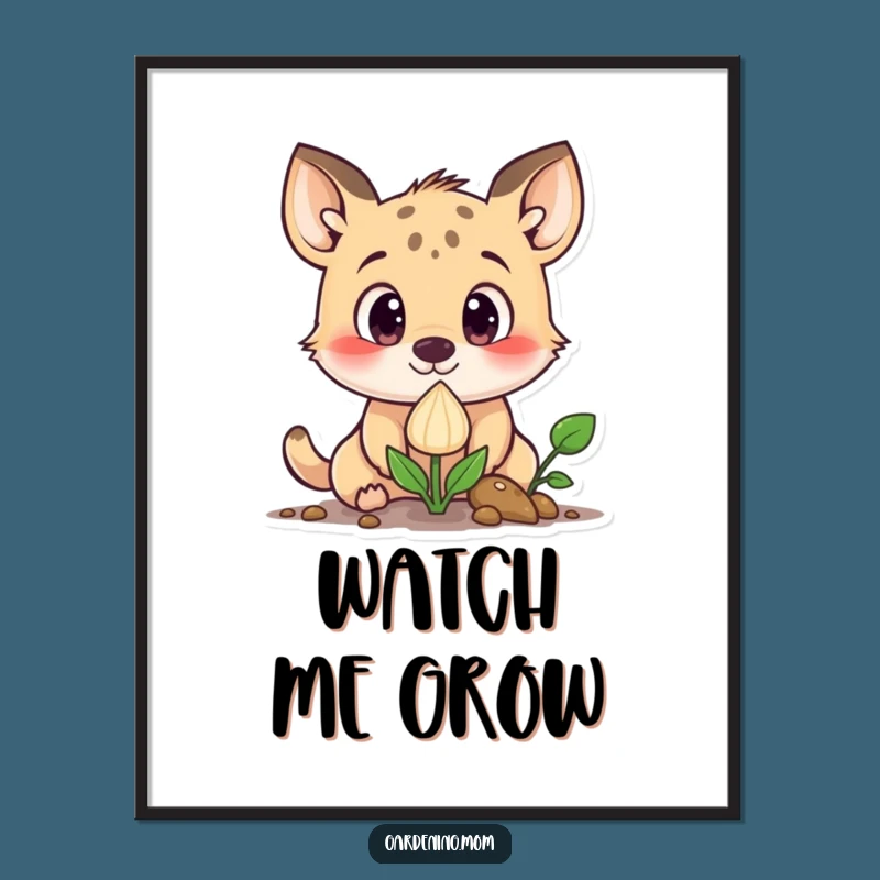 Funny Curious Animal Sprouting Seed Digital Art: Wonder-Filled Print for Instant Decor